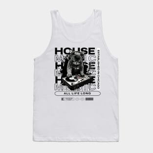 HOUSE MUSIC  - Cat Dj Text Overlap (Black) Tank Top